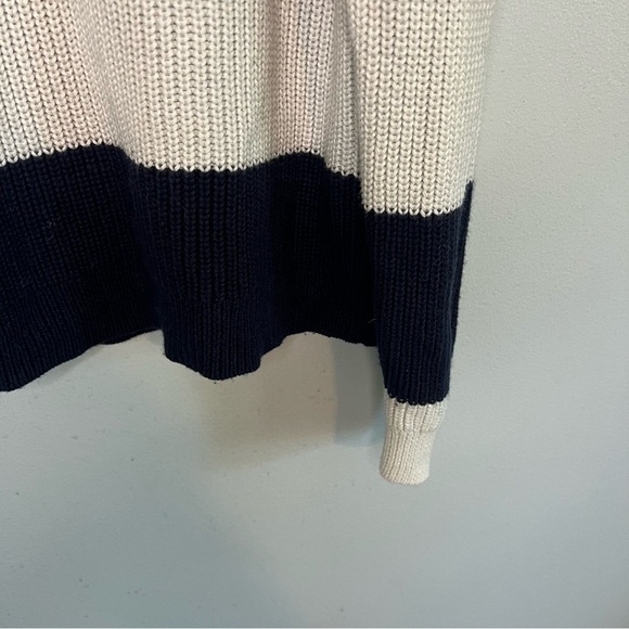 J Crew Womens' XL Cashmere Cotton Cable Knit Sweater Navy Blue White Colorblock - Picture 6 of 10